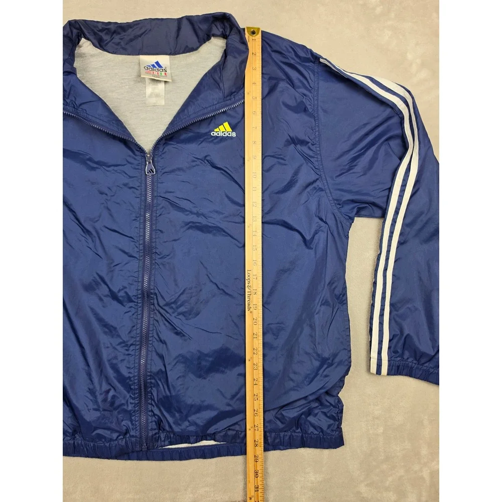 Vintage Adidas Windbreaker Jacket Mens XL Blue 3-Stripe Full Zip Lined Y2K *Read